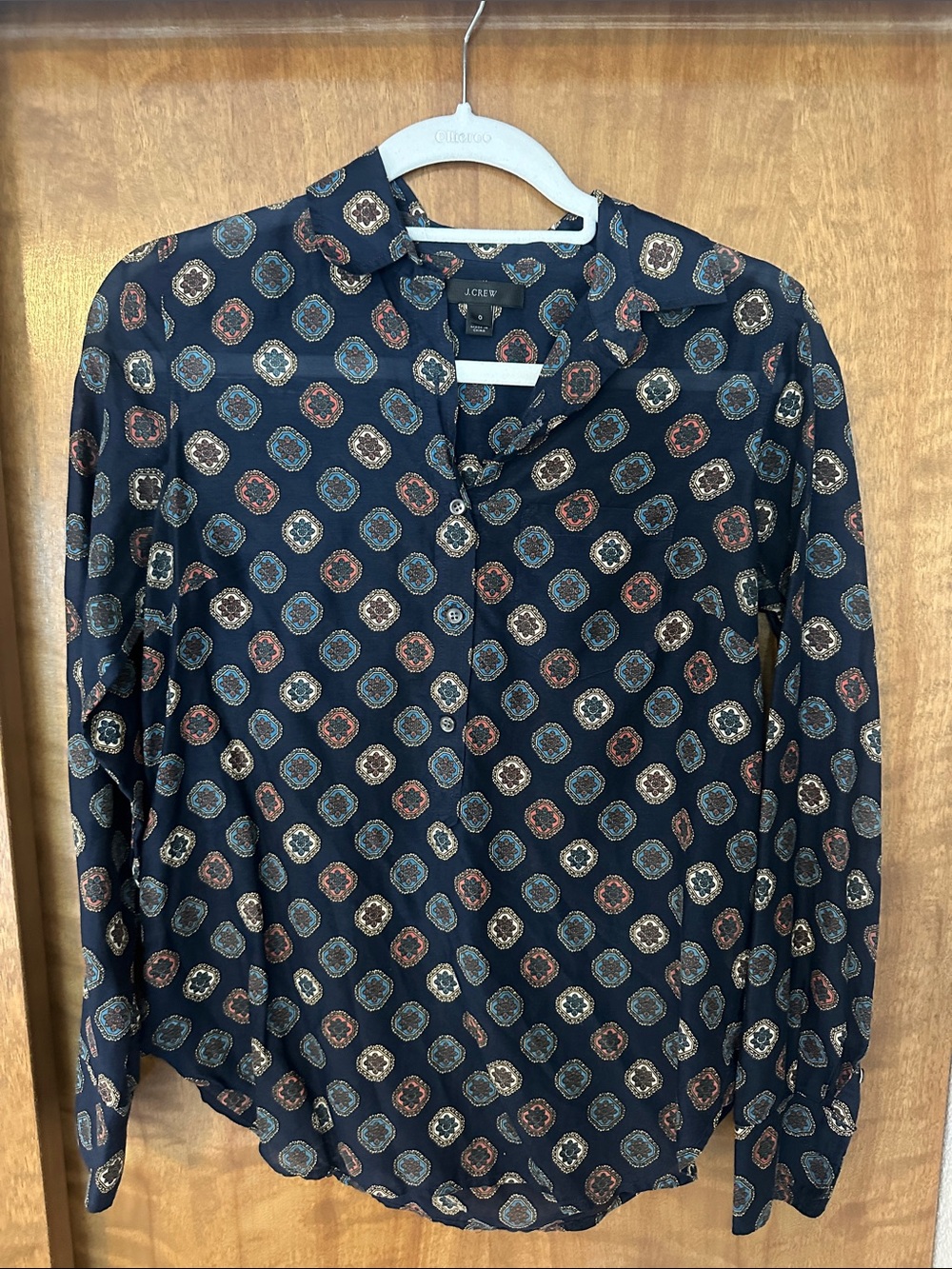 J. Crew Navy Button-Front Cotton/Silk shirt - size 0